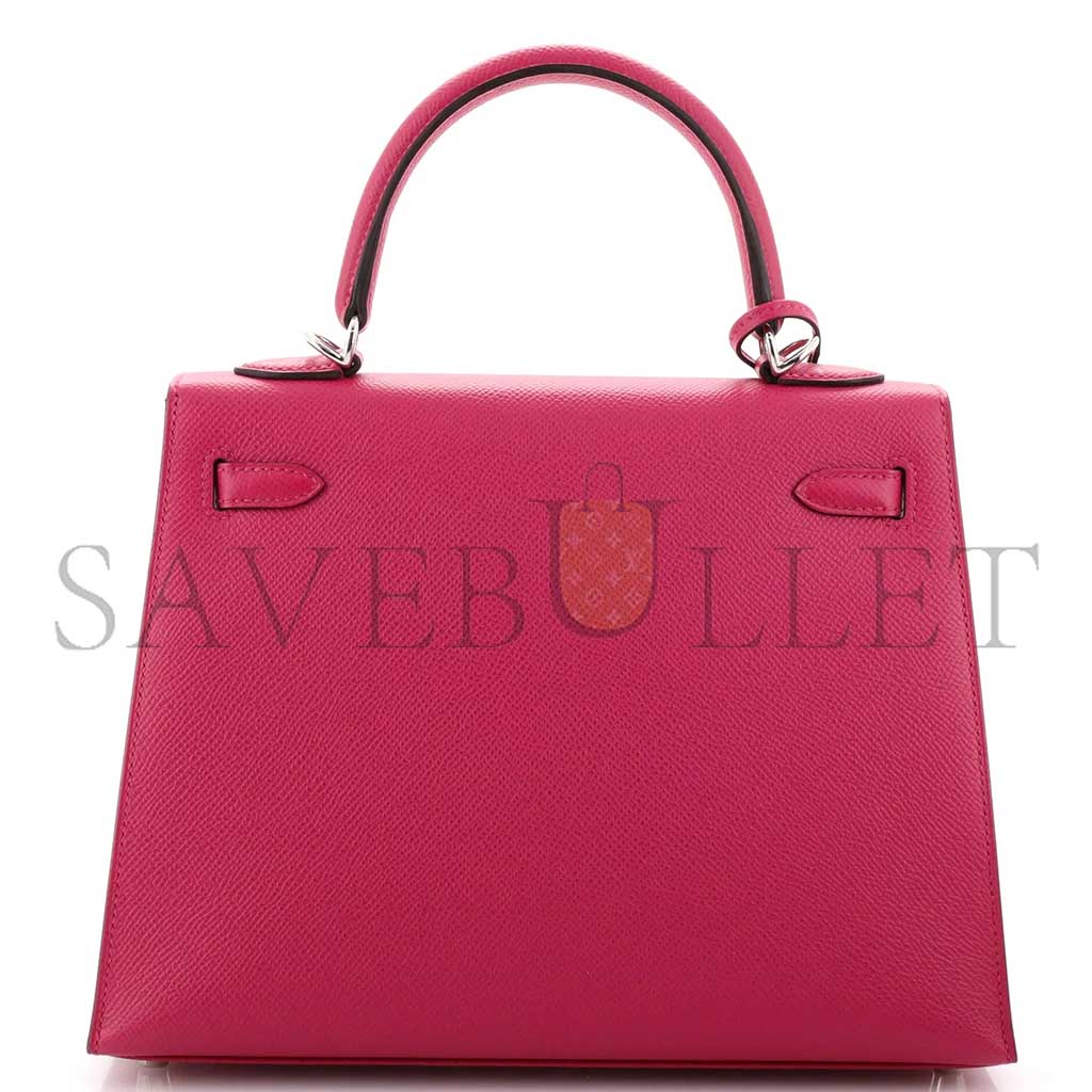 HERMÈS KELLY HANDBAG ROSE POURPRE EPSOM WITH PALLADIUM HARDWARE 25 (25*17*7cm) 